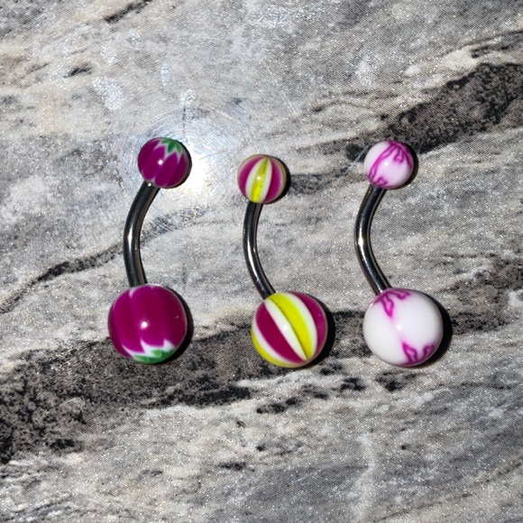 3 Belly Button Ring Set Purple White - Picture 1 of 3